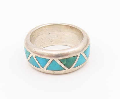 925 Sterling Silver Vintage Ring SOUTHWESTERN Triangle Turquoise Sz 5 RG33073