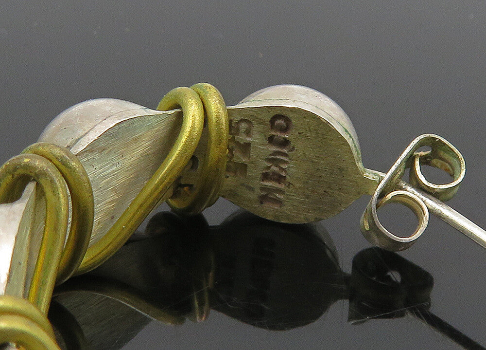 MEXICO 925 Sterling Silver  Vintage Two Tone Pattern JHoop Earrings  EG9827