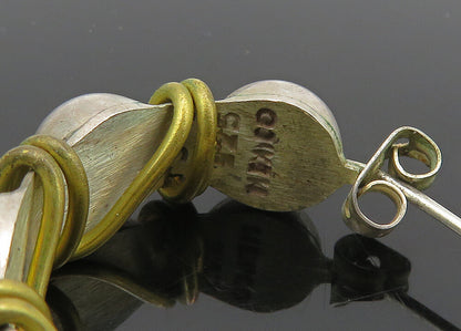 MEXICO 925 Sterling Silver  Vintage Two Tone Pattern JHoop Earrings  EG9827