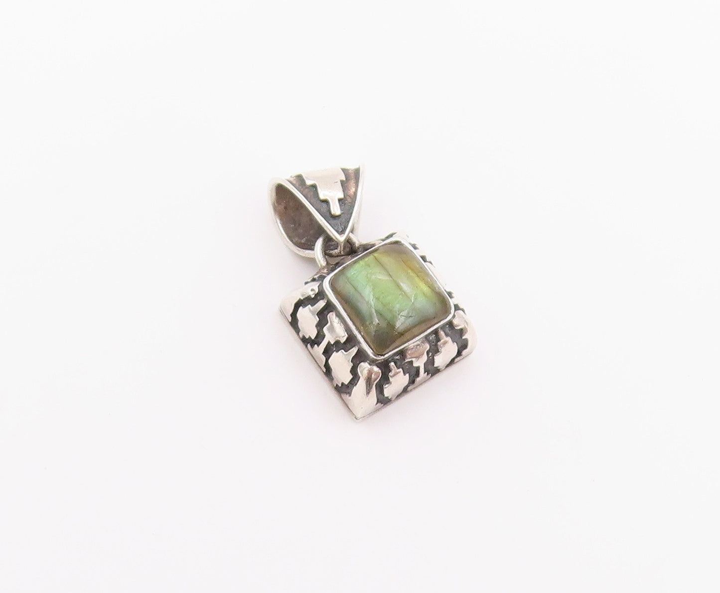 925 Sterling Silver Vintage Pendant Classic Labradorite Geometric Charm  PT26404
