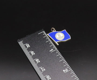 925 Silver  Vintage Kentucky State Seal Blue Enamel Flag Pendant  PT21836