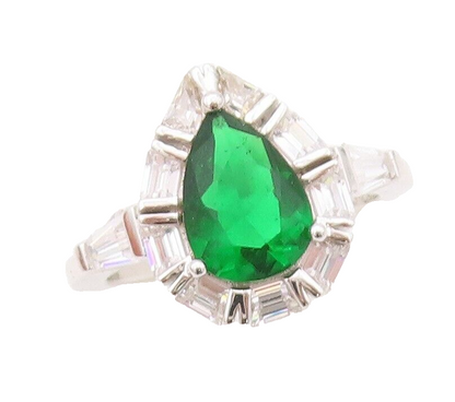 925 Sterling Silver Vintage Ring Drop Cut Green Halo White CZ Inlay Sz 7 RG30446