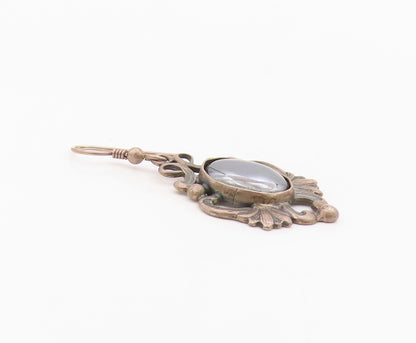 925 Sterling Silver Vintage Earrings Classic Hematite Scrollwork Dangle  EG14384