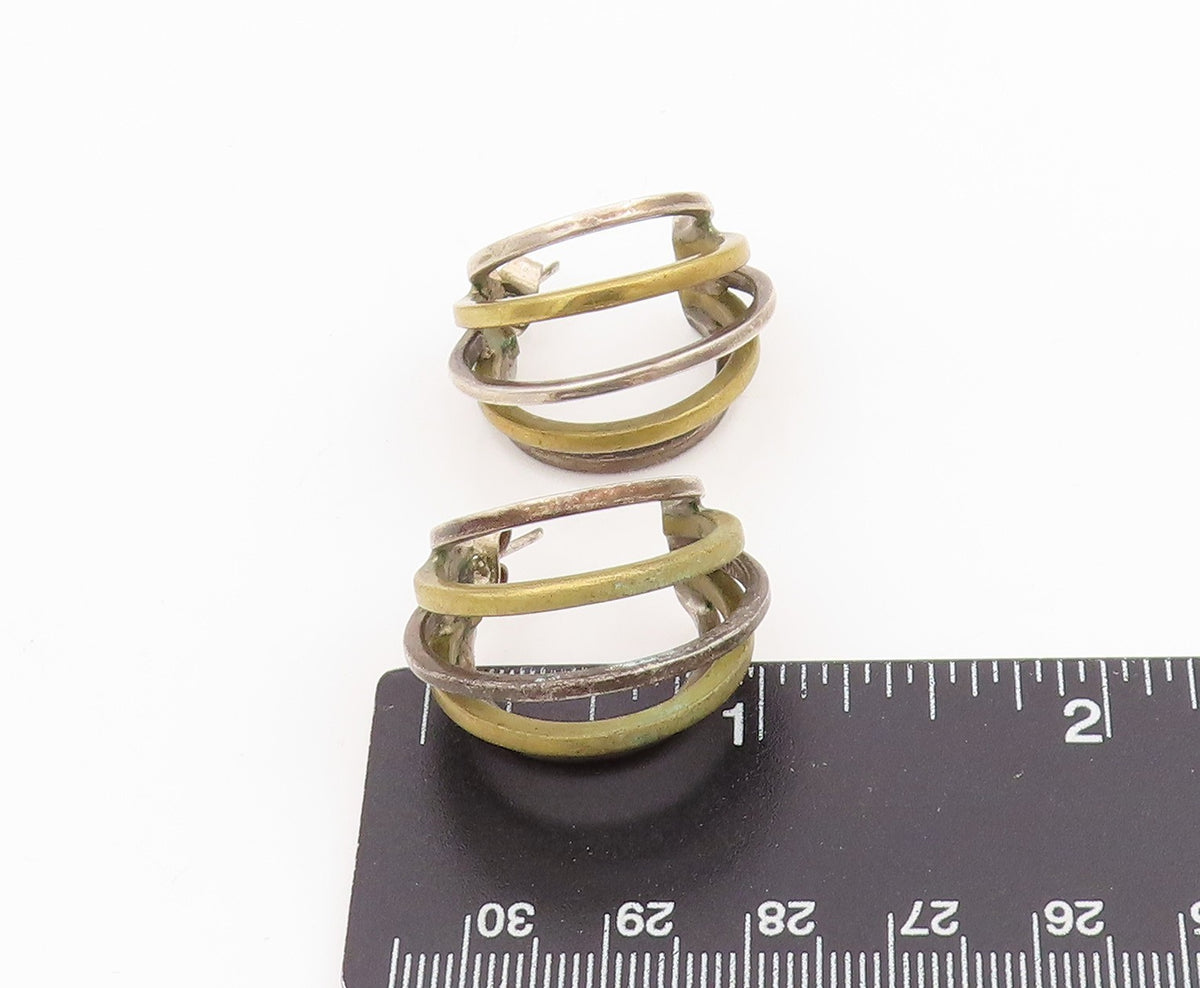 925 Sterling Silver Vintage Earrings Two Tone Interlocking Circle Hoops EG13806