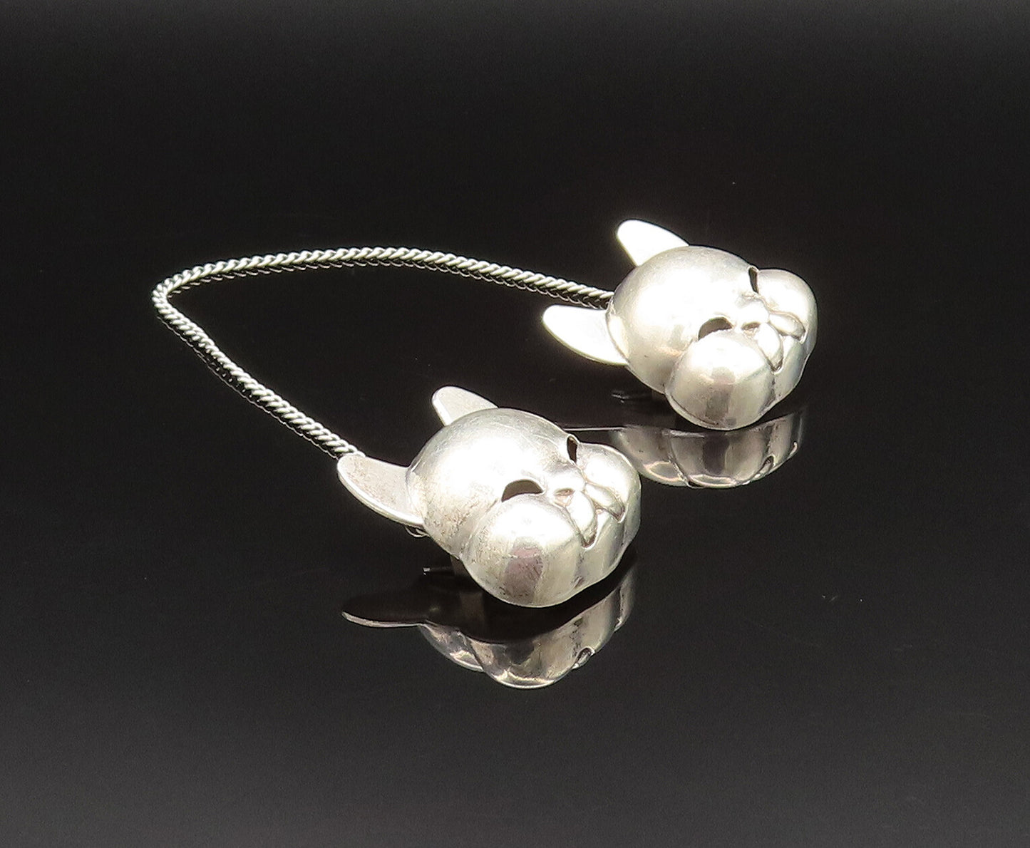 ROBBINS 925 Sterling Silver Vintage Cat Head Sweater Guard Or Bib Clip  TR3364