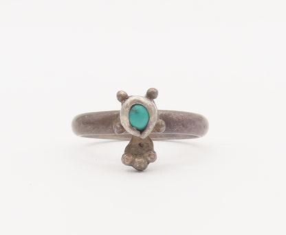 925 Sterling Silver Vintage Ring Minimalist Beaded Green Turquoise Sz 5 RG27803