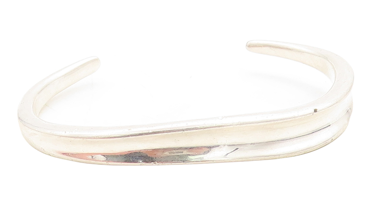 RLM STUDIO 925 Silver  Vintage Shiny Minimalist Concave Cuff Bracelet  BT1544