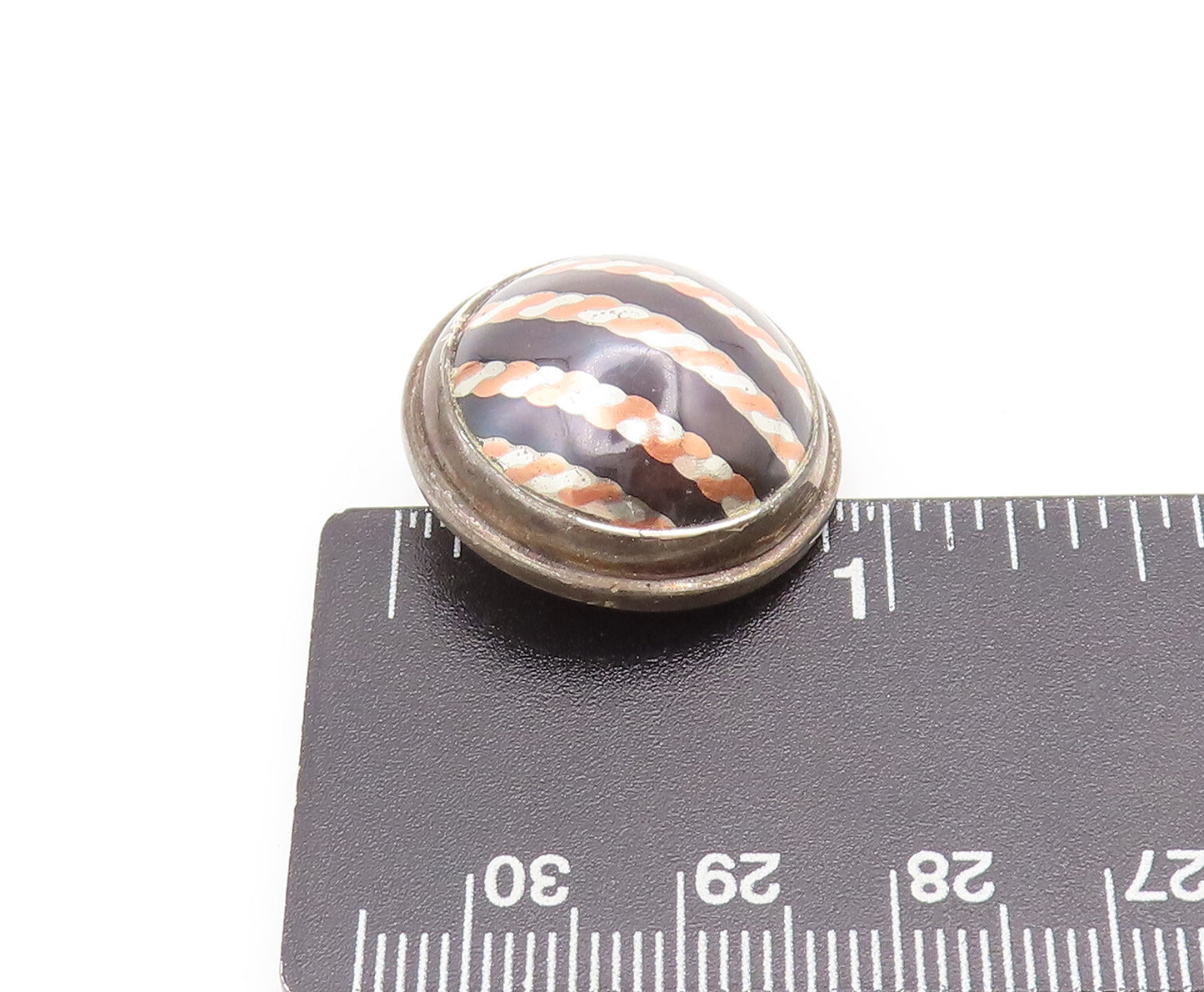 TERRI 925 Silver  Vintage Modernist Swirly Painted Dome Earrings  EG12700
