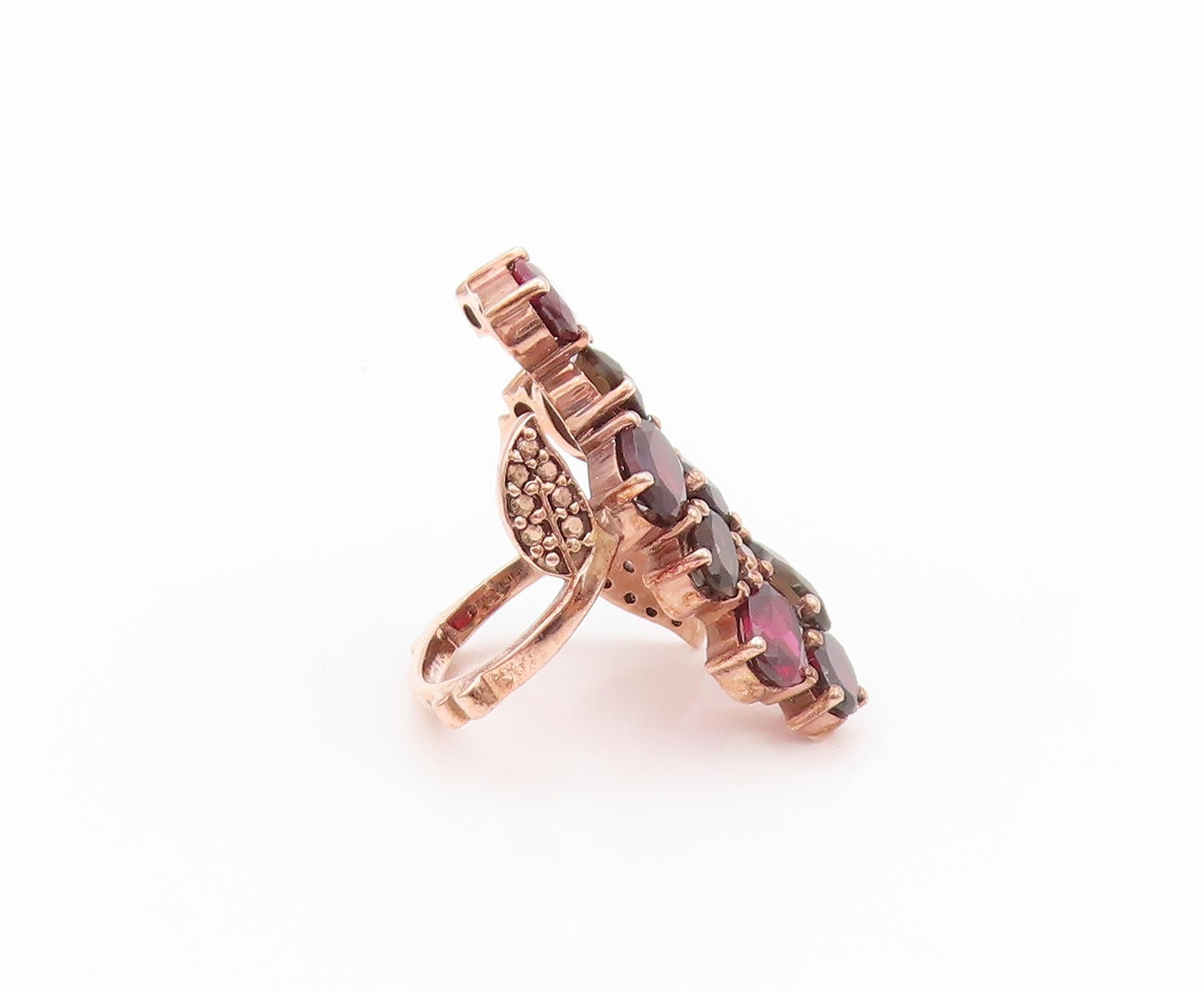 925 Sterling Silver Vintage Ring Rose Gold Plated CZ & Gemstones Sz 5 RG32212