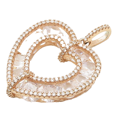 925 Sterling Silver  Cubic Zirconia Rose Gold Plated Heart Pendant  PT14741