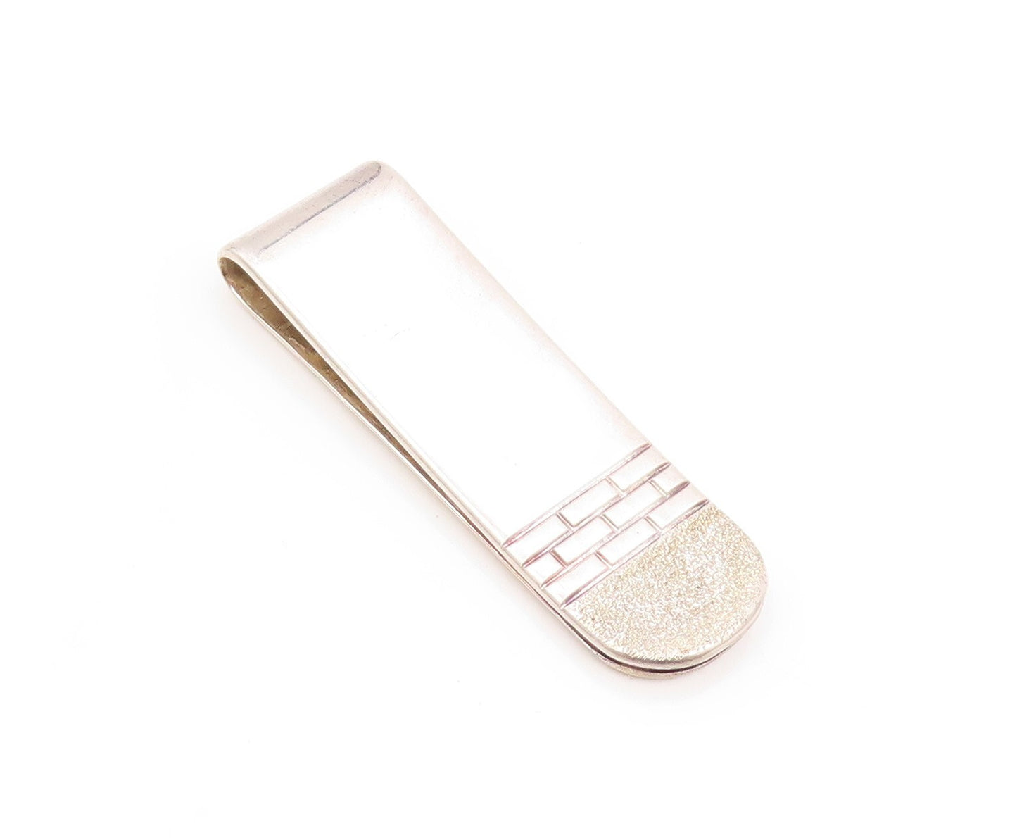 925 Sterling Silver Vintage Money Clip Solid Brick Wall Carved  TR3868