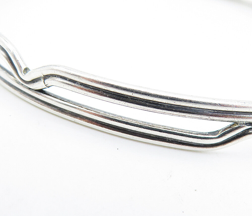 925 Sterling Silver  Vintage Shiny Open Design Round Bangle Bracelet  BT2314