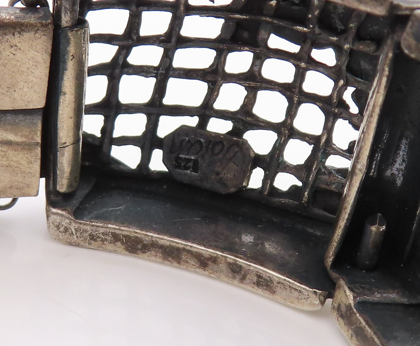 925 Sterling Silver Vintage Bracelet AMIR PORAN Net Cutout Turquoise  BT10831