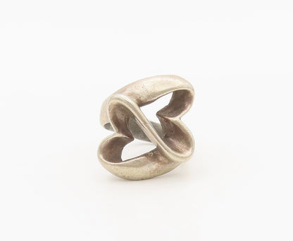 925 Sterling Silver Vintage Ring Swirly Ribbon Twisted Hearts Sz 5.5  RG27834