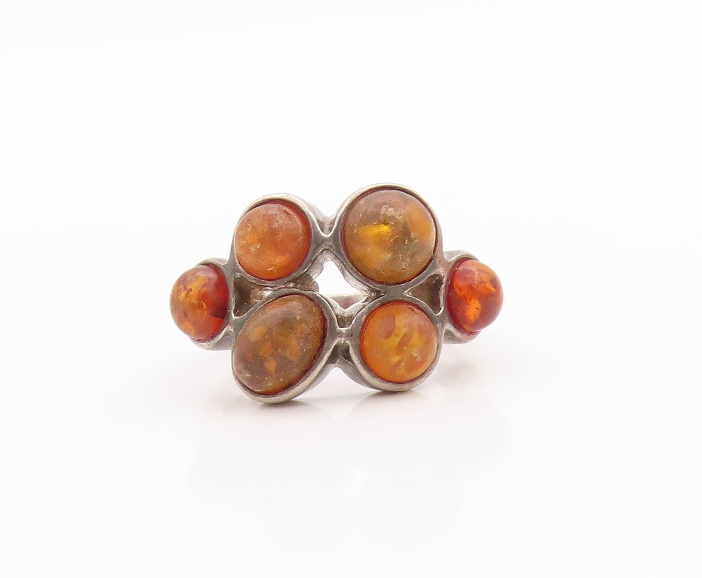 925 Sterling Silver Vintage Ring Designer Cabochon Honey Amber  Sz 6  RG33265