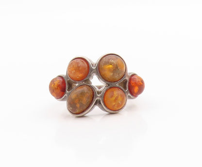 925 Sterling Silver Vintage Ring Designer Cabochon Honey Amber  Sz 6  RG33265
