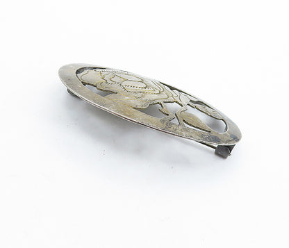 925 Sterling Silver  Vintage Antique Etched Flower Cutout Brooch Pin  BP2563