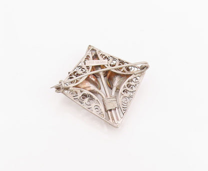 925 Sterling Silver Vintage Brooch Pin Etched Filigree Calla Lily Flower BP12326