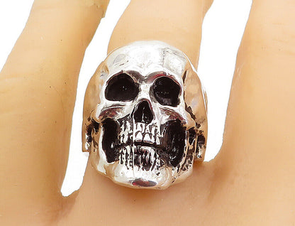 925 Sterling Silver  Vintage Sculpted Skull Head Statement Ring Sz 9  RG5547