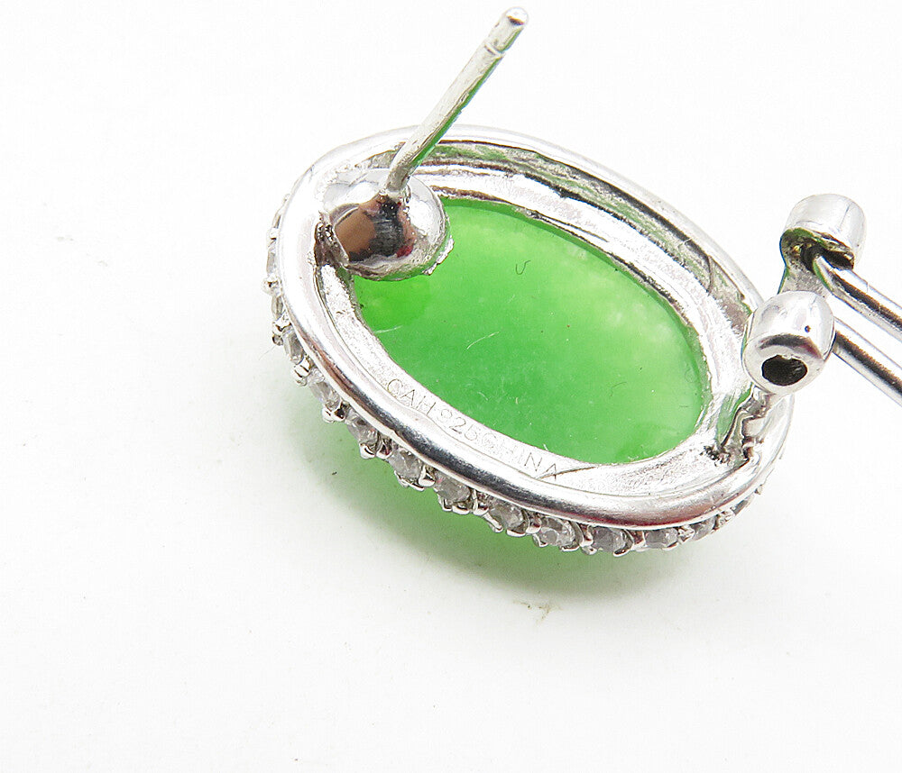 925 Sterling Silver  Cabochon Cut Green Topaz Shiny Drop Earrings  EG4768