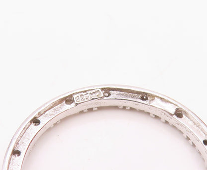925 Sterling Silver  Vintage Genuine Diamonds Open Circle Pendant  PT15683