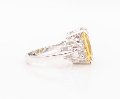 925 Sterling Silver Vintage Ring Rectangle Citrine Beaded CZ  Sz 8.5  RG30151