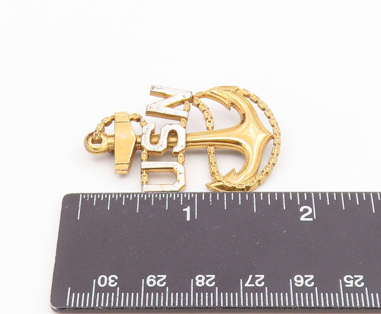 925 Sterling Silver  Vintage Ship Anchor US Navy Two Tone Brooch Pin  BP7433