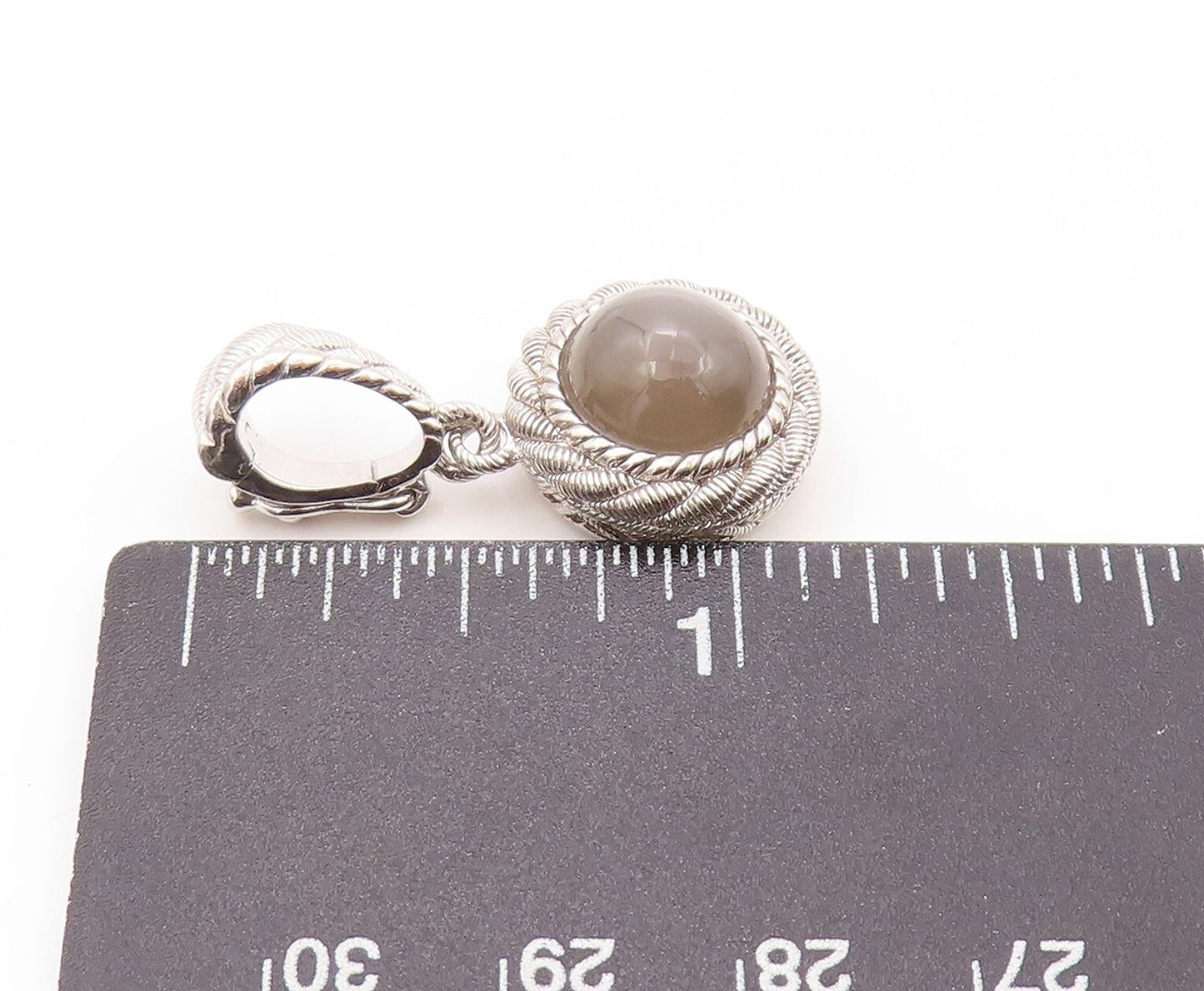 925 Sterling Silver Vintage Pendant JUDITH RIPKA Rope Carved Cat's Eye  PT23942