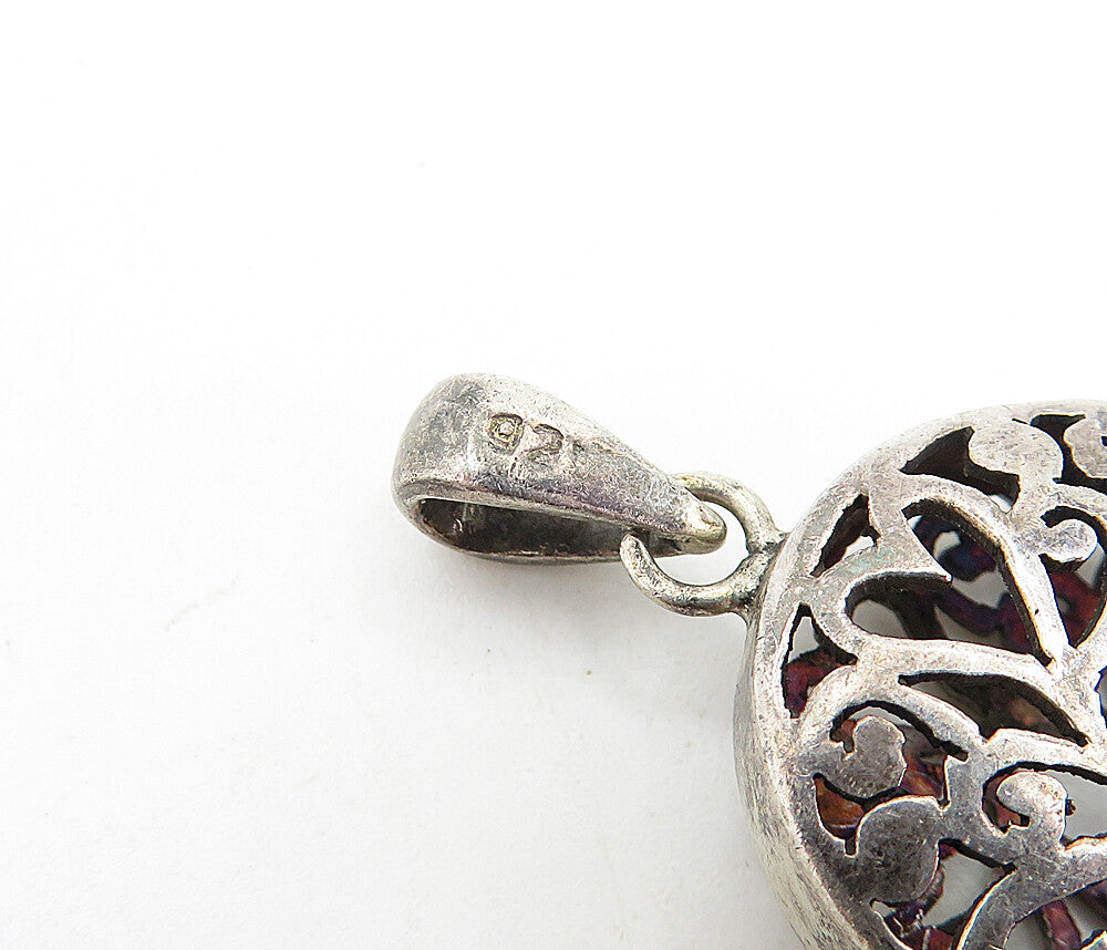 925 Sterling Silver  Vintage Open Love Heart Swirl Design Oval Pendant  PT4673