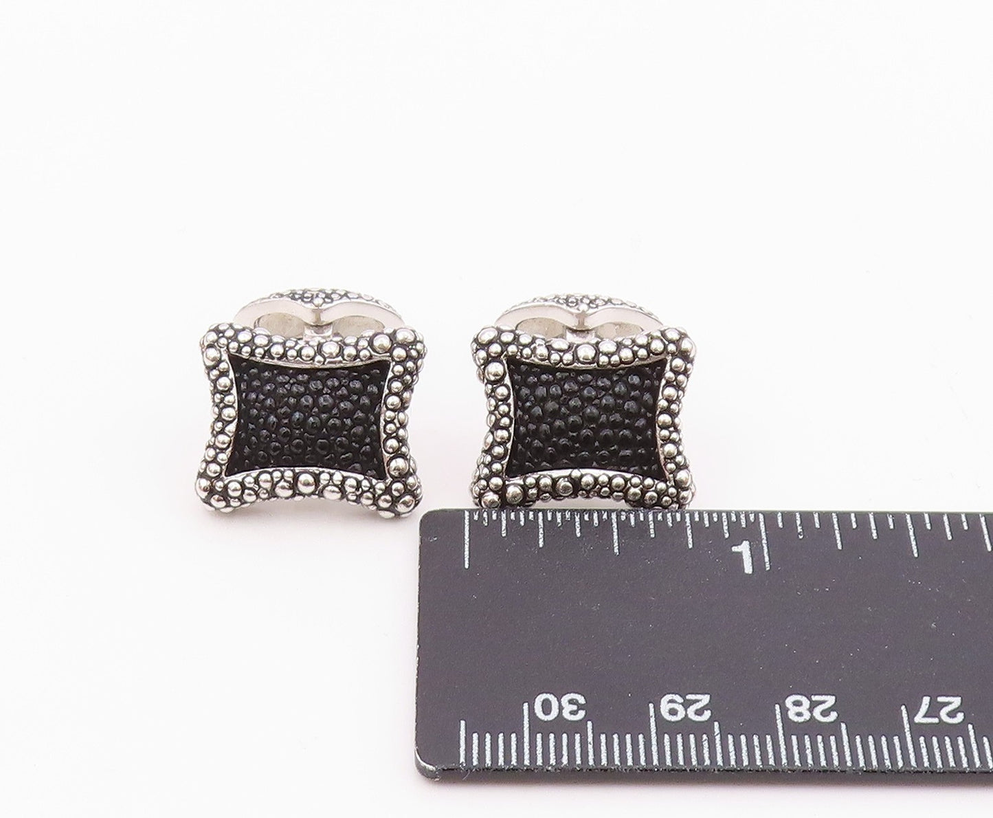 925 Sterling Silver  Shiny Cobble Border Two Tone Square Cuff Links  TR1794