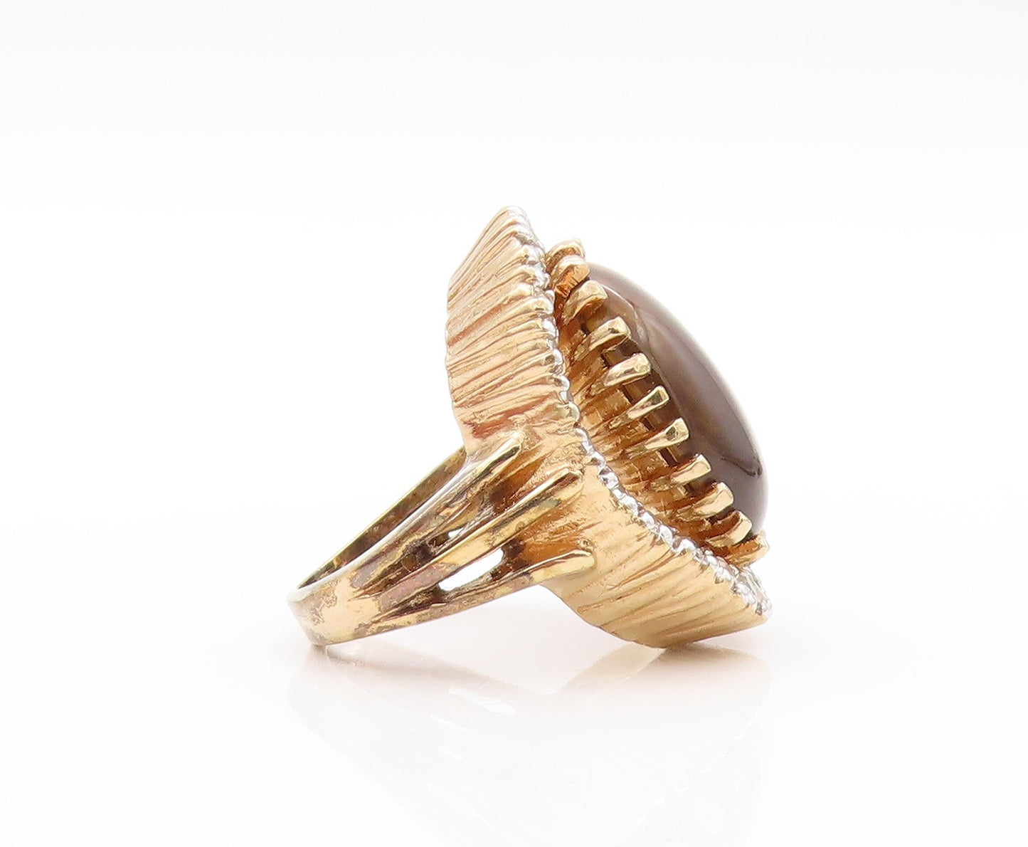 925 Sterling Silver Vintage Ring Gold Plated PANETTA Tiger's Eye CZ Sz 7 RG32713