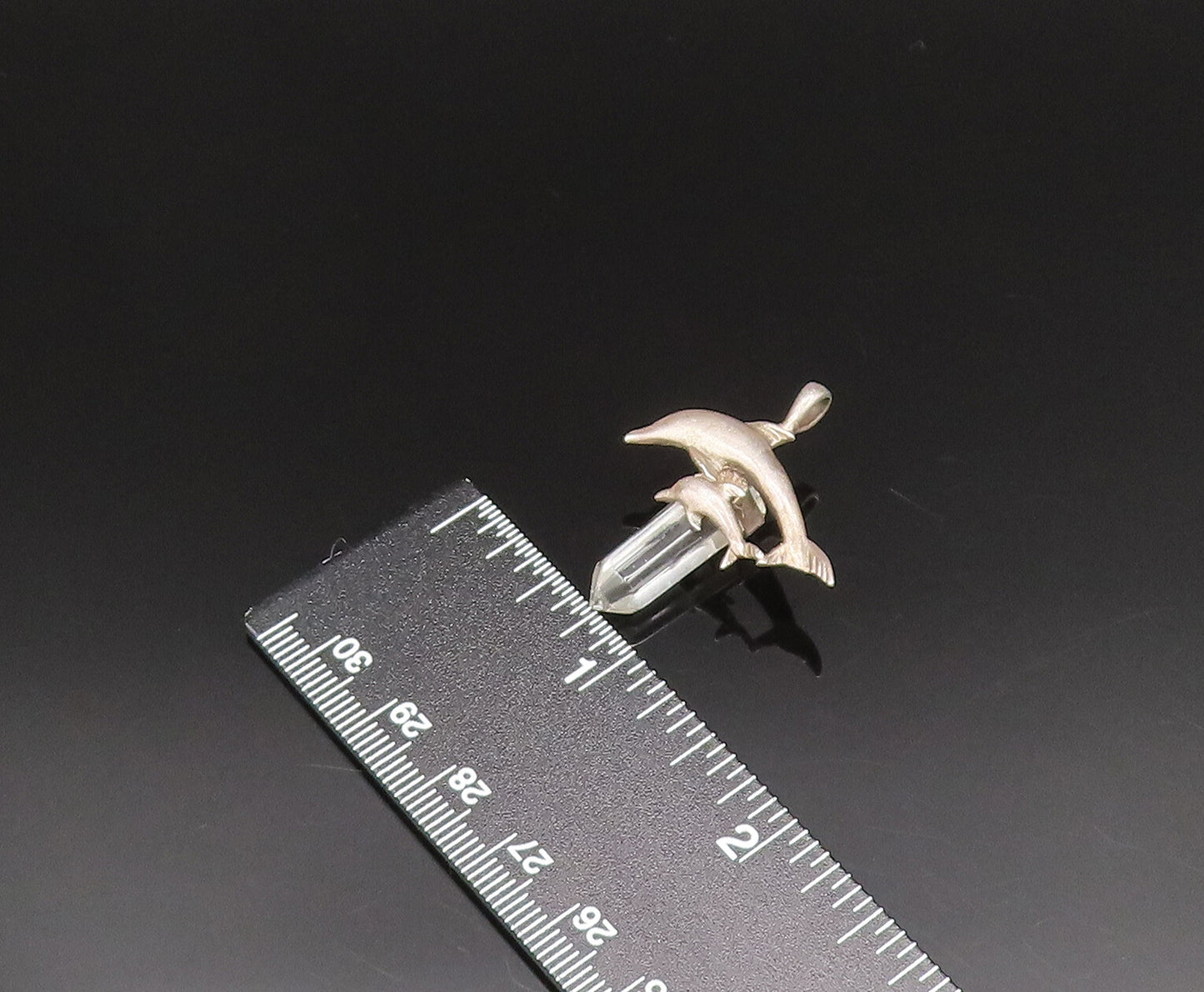 925 Sterling Silver  Vintage Parent & Baby Dolphin Quartz Pendant  PT21003