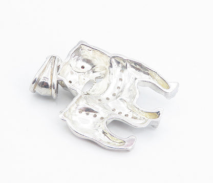 925 Sterling Silver  Vintage Shiny Topaz Angry Bull Dog Drop Pendant  PT6201