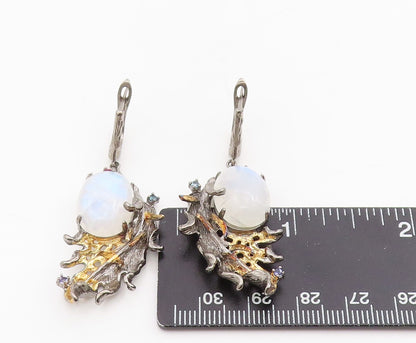 925 Sterling Silver Vintage Earrings Cabochon Moonstone Leaf Design  EG13845