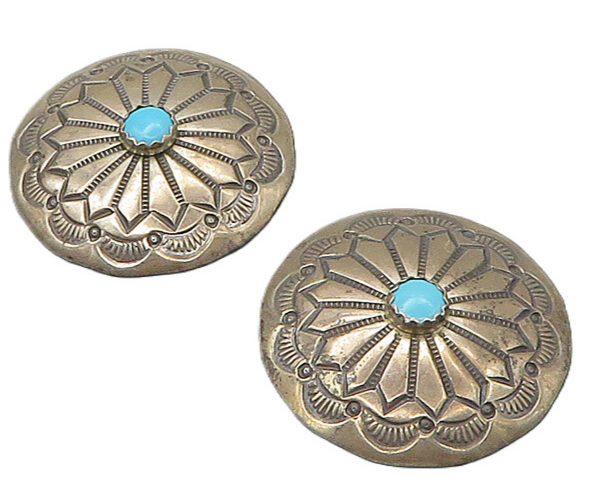 SOUTHWESTERN 925 Silver Vintage Turquoise Floral Non Pierce Earrings EG11085