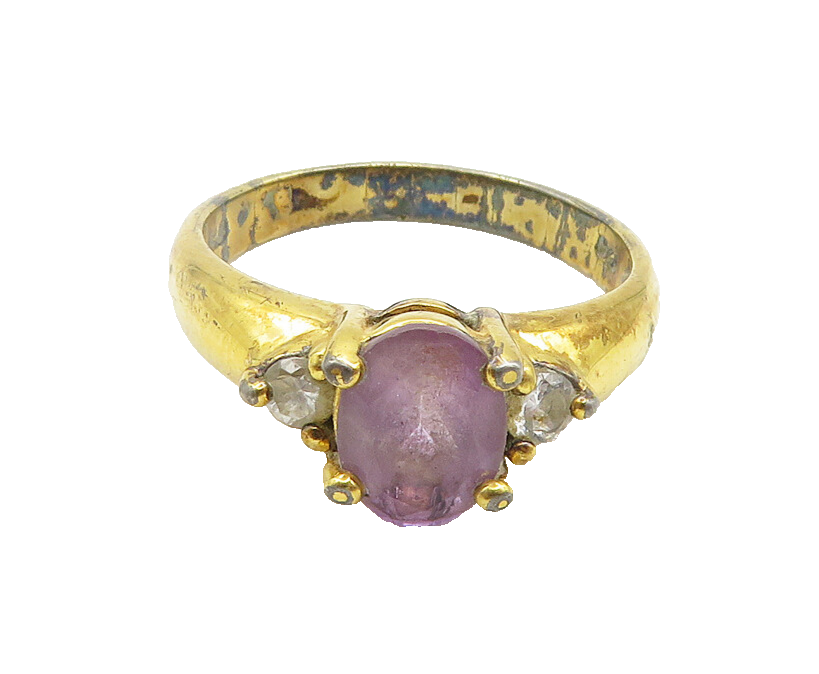 925 Silver   Vintage Amethyst & Topaz Gold Plated Band Ring Sz 7  RG19430