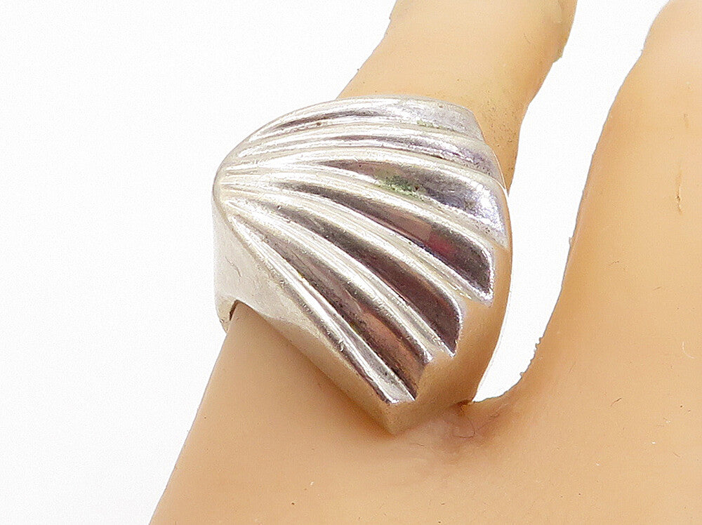 MEXICO 925 Sterling Silver Vintage Large Fluted Design Band Ring Sz 7 RG5499