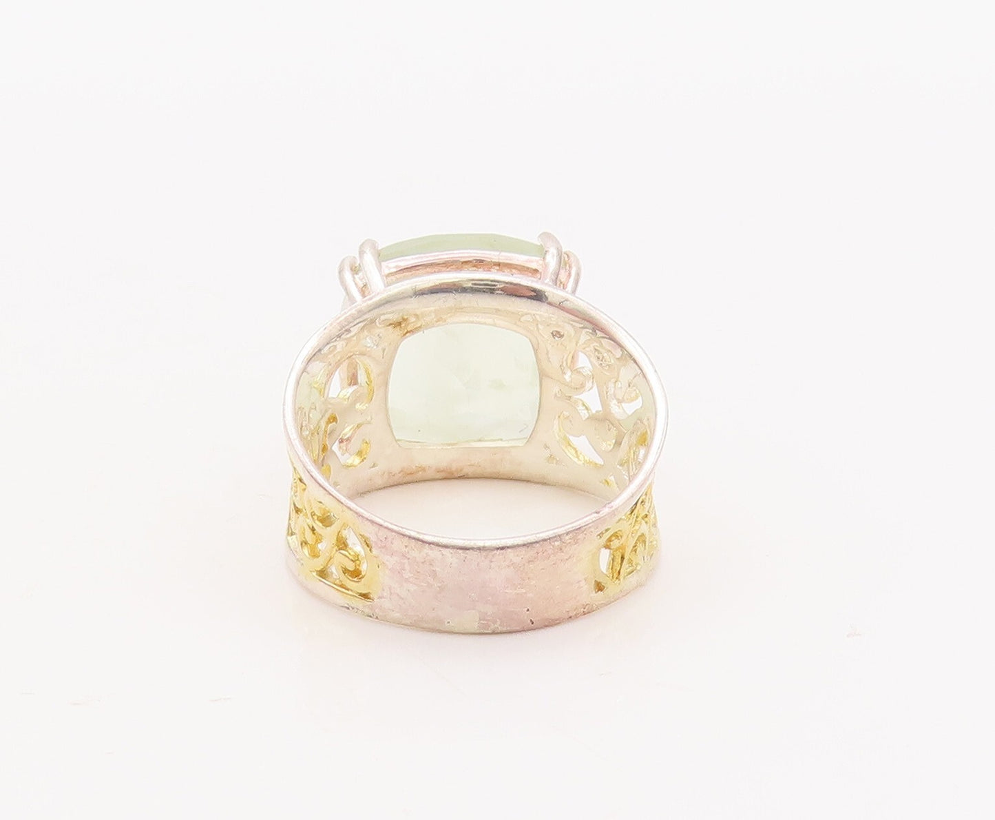 925 Sterling Silver Vintage Ring Gold Plated Carved Gemstone Sz 7  RG29347