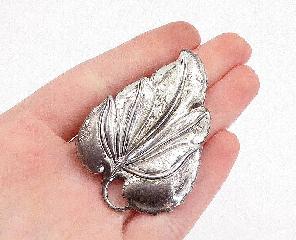 DANECRAFT 925 Sterling Silver  Vintage Antique Single Leaf Brooch Pin  BP1196