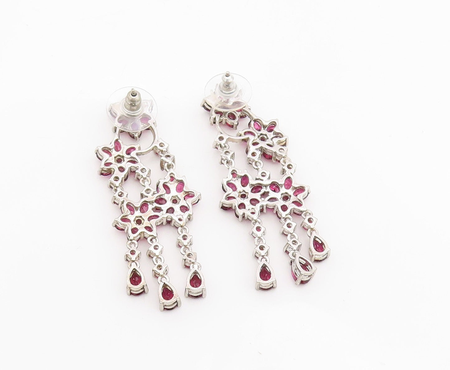 925 Sterling Silver Vintage Earrings Amethyst Dainty Flower Dangle  EG13858