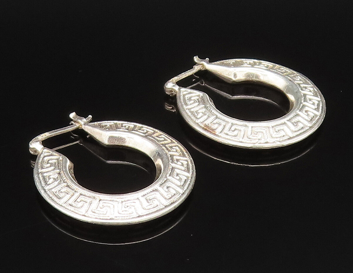 925 Sterling Silver  Vintage Engraved Spiral Maze Hoop Earrings  EG11779