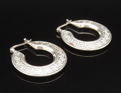 925 Sterling Silver  Vintage Engraved Spiral Maze Hoop Earrings  EG11779