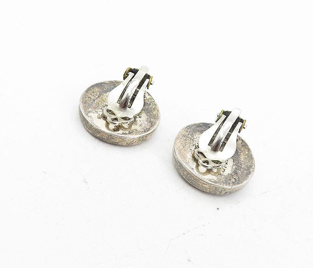 MEXICO 925 Sterling Silver  Vintage Abalone Shell Non Pierce Earrings  EG4248