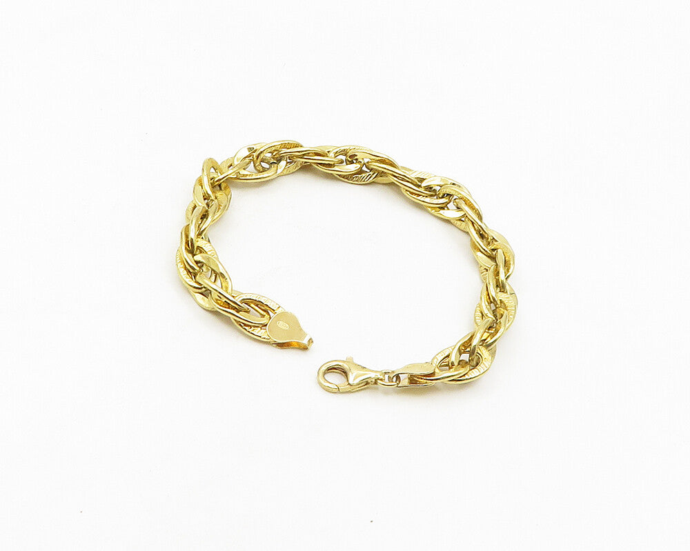 925 Sterling Silver  Vintage Shiny Gold Plated Etched Chain Bracelet  BT7564