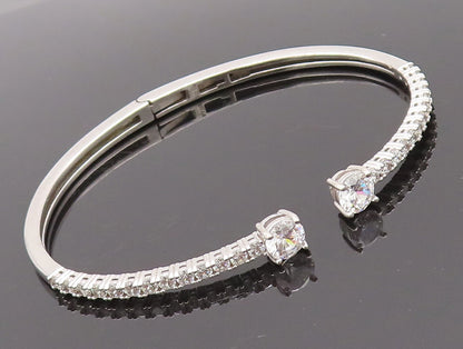 925 Sterling Silver Vintage Bracelet Minimalist Hinged CZ Inlay Band  BT10198