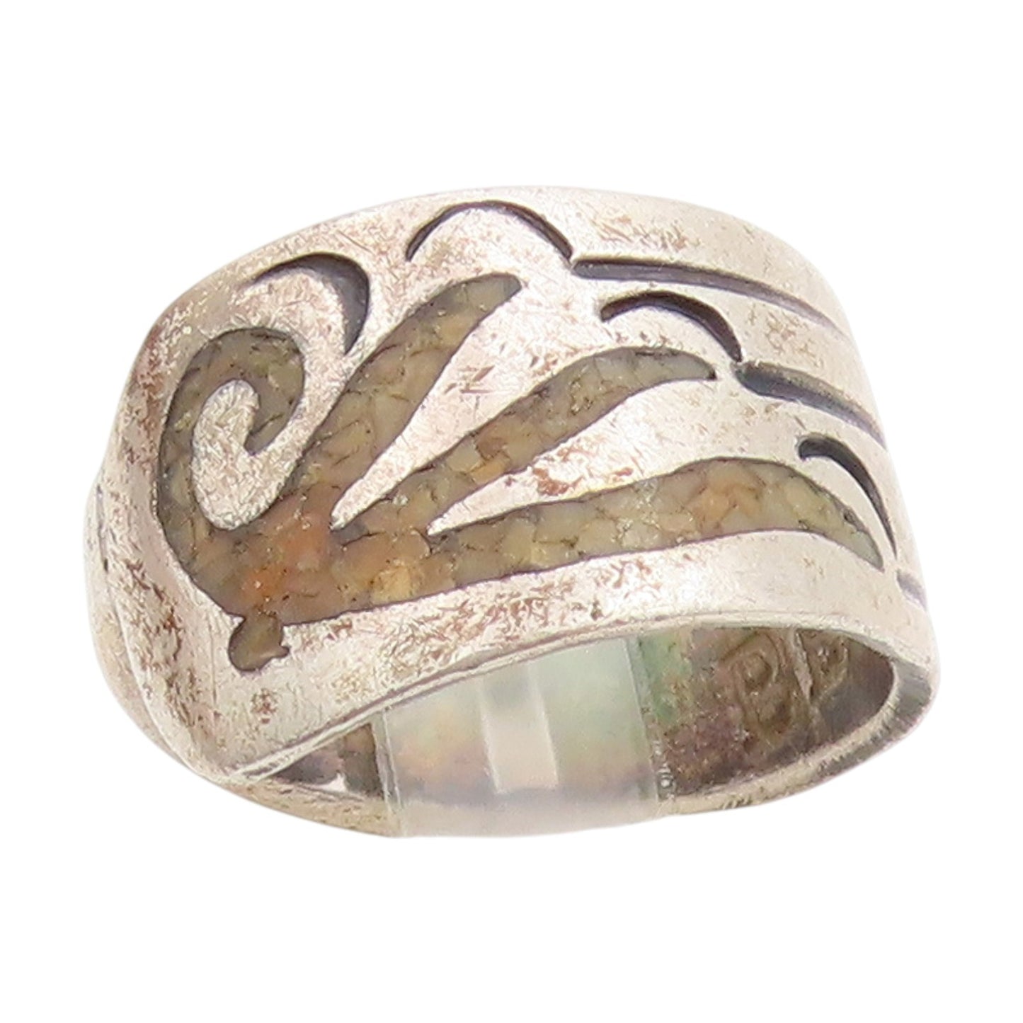 925 Sterling Silver Vintage Ring NAVAJO ZUNI Crushed Gemstone  Sz 6.5  RG33825