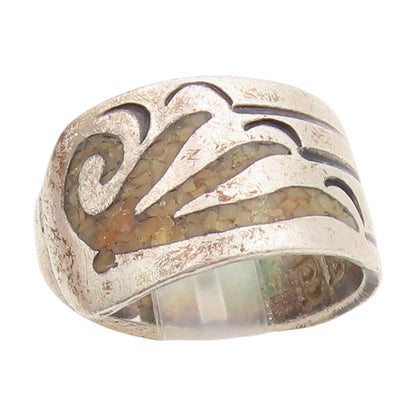 925 Sterling Silver Vintage Ring NAVAJO ZUNI Crushed Gemstone  Sz 6.5  RG33825