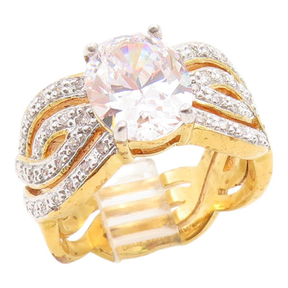 925 Sterling Silver Vintage Ring Gold Plated CZ Statement Band  Sz 7  RG35520