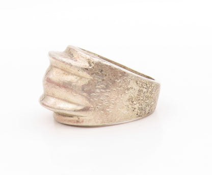 925 Sterling Silver Vintage Ring Chunky Triple Grooved Band Heavy Sz 8.5 RG33604