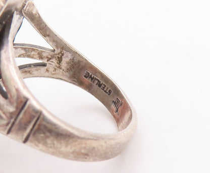 925 Sterling Silver Vintage Ring POST BELL NAVAJO Oval Carved  Sz 6.5  RG29142